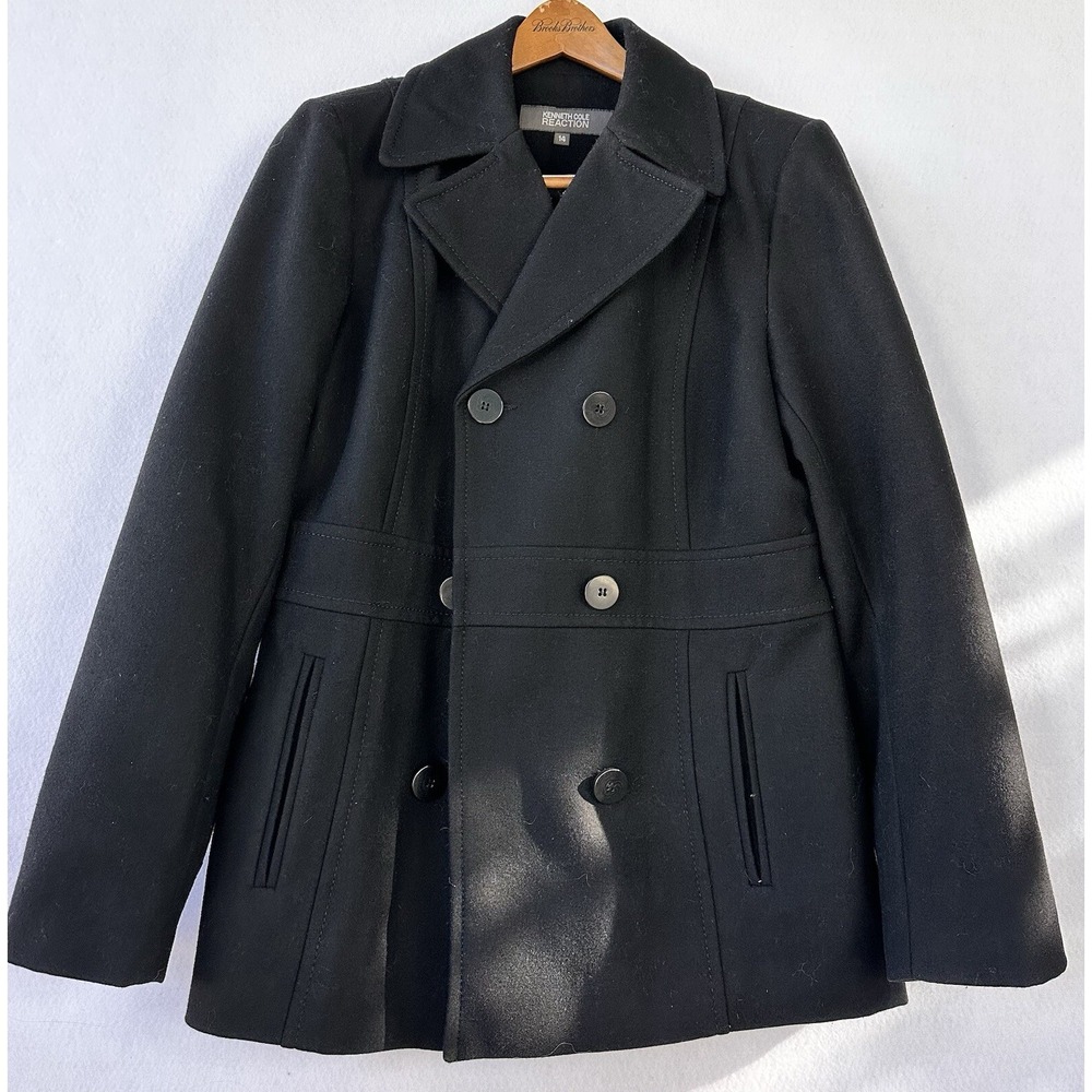 Kenneth Cole Wool Blend Coat Peacoat Lined Winter Capsule Women's Black Sz 14